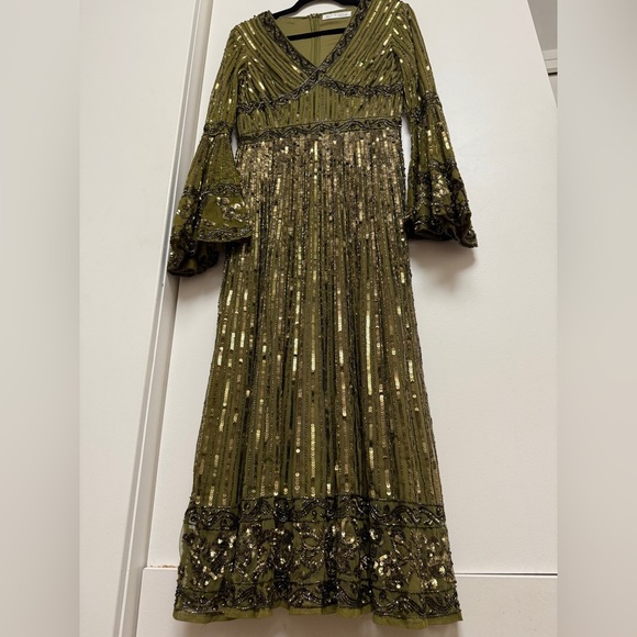 NWT Mac Duggal 5591 LightOlive 3/4 Sleeve V Neck A Line Dress Size 6 - Picture 8 of 17